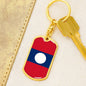 Laos Flag Keychain Dog Tag Stainless Steel or 18k Gold-Express Your Love Gifts