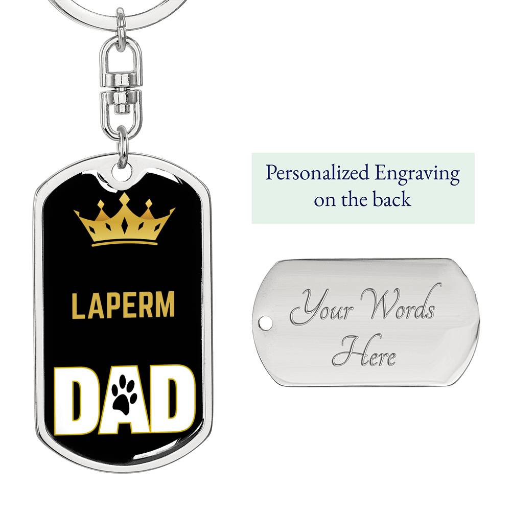 Laperm Cat Dad King Keychain Stainless Steel or 18k Gold-Express Your Love Gifts