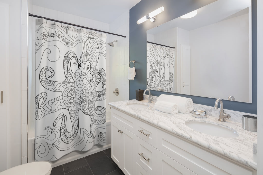 Large Smart Octopus Stylish Design 71" x 74" Elegant Waterproof Shower Curtain for a Spa-like Bathroom Paradise Exceptional Craftsmanship-Express Your Love Gifts