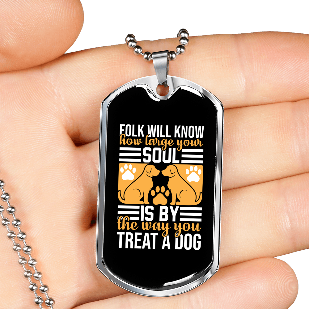 Large Soul Necklace Stainless Steel or 18k Gold Dog Tag 24" Chain-Express Your Love Gifts