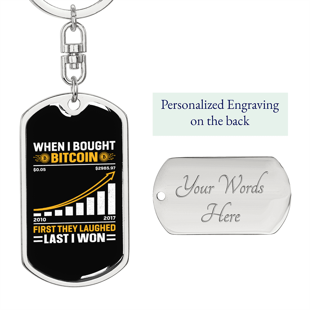 Last I Won Crypto Keychain Stainless Steel or 18k Gold Dog Tag Keyring-Express Your Love Gifts