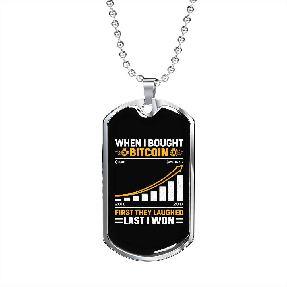 Last I Won Crypto Necklace Stainless Steel or 18k Gold Dog Tag 24" Chain-Express Your Love Gifts