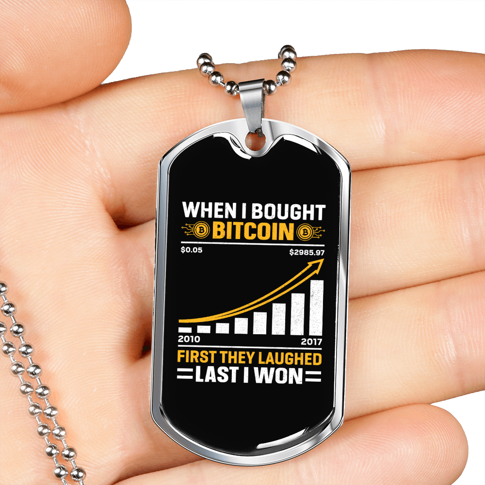 Last I Won Crypto Necklace Stainless Steel or 18k Gold Dog Tag 24" Chain-Express Your Love Gifts