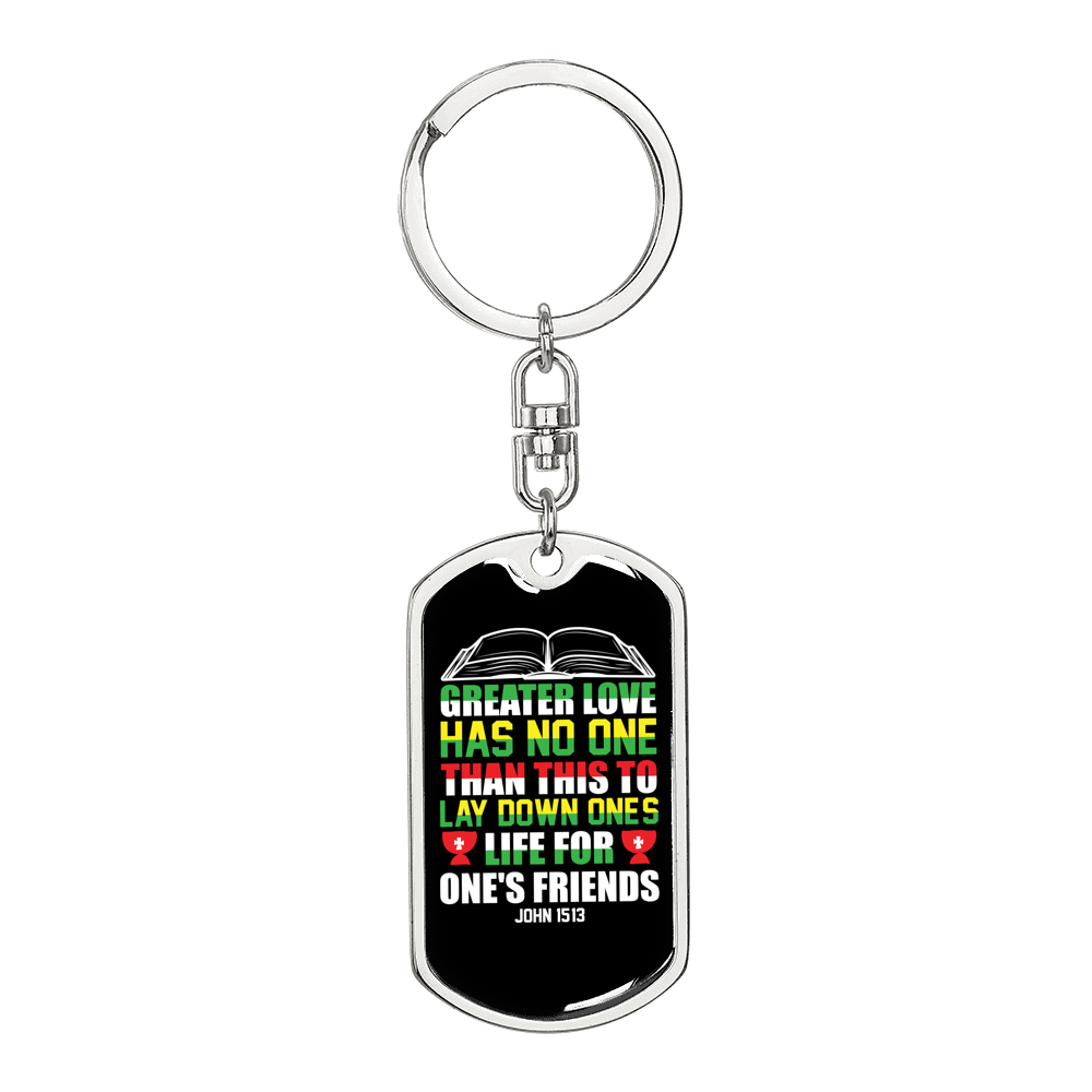 Lay Down Ones Life John 15:13 Keychain Stainless Steel or 18k Gold Dog Tag Keyring-Express Your Love Gifts
