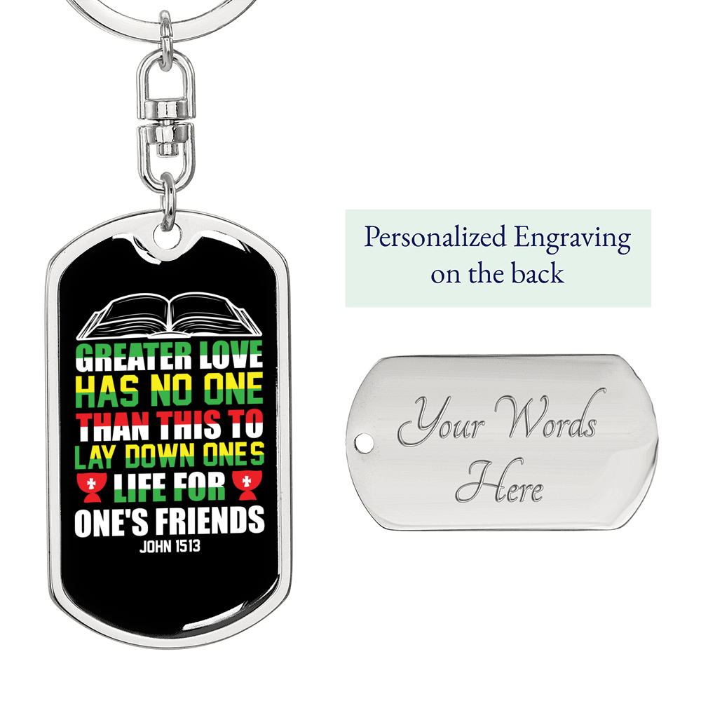 Lay Down Ones Life John 15:13 Keychain Stainless Steel or 18k Gold Dog Tag Keyring-Express Your Love Gifts