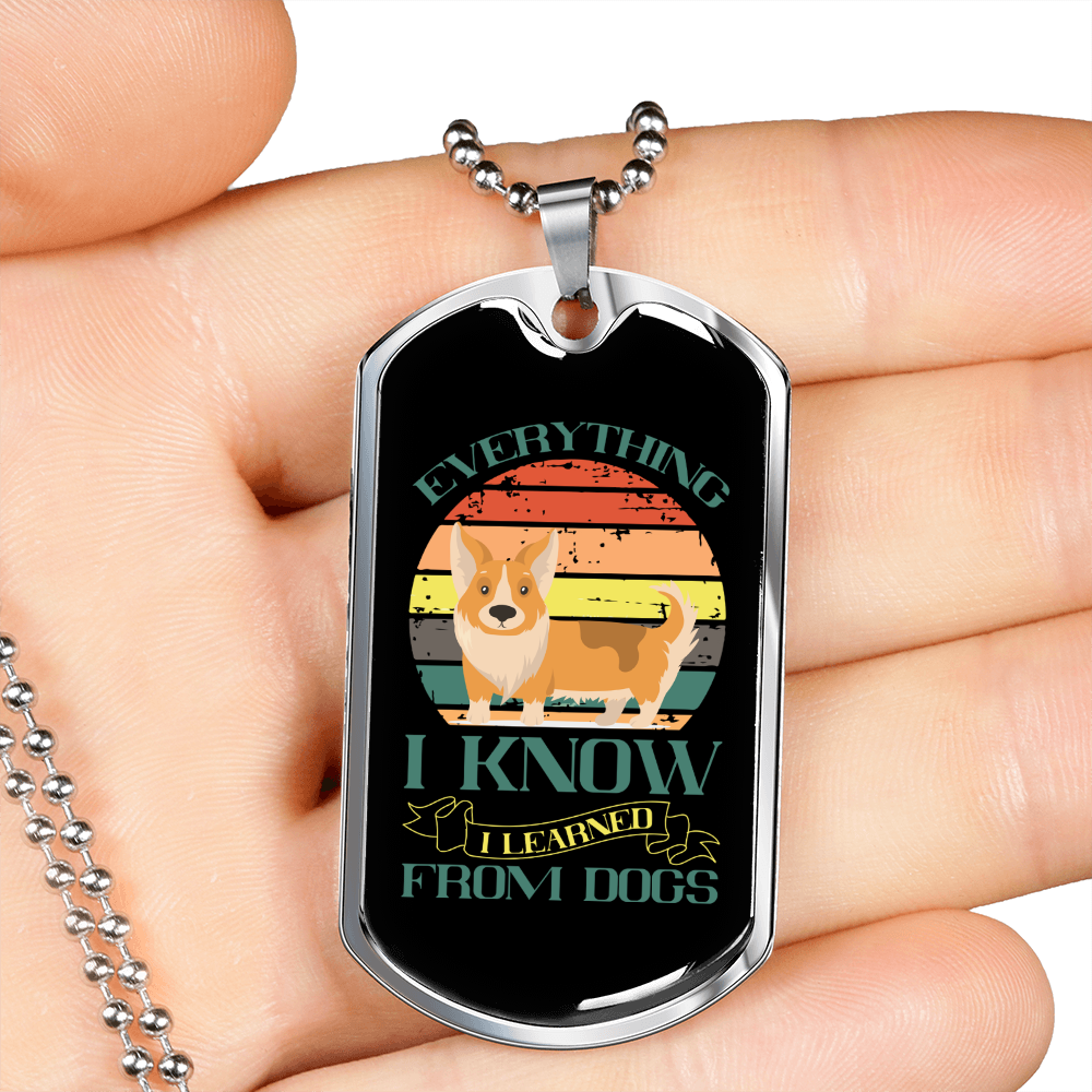 Learned From Dogs Blue Necklace Stainless Steel or 18k Gold Dog Tag 24" Chain-Express Your Love Gifts