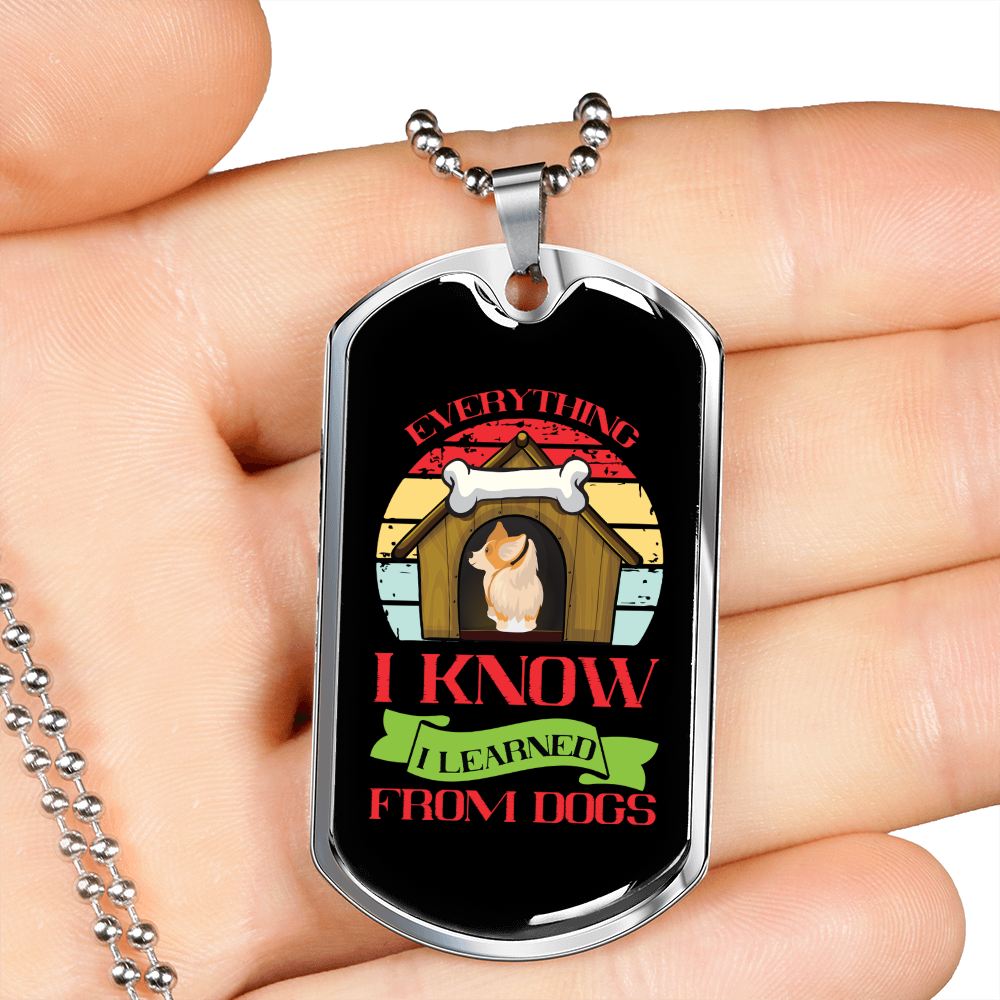 Learned From Dogs Dog House Necklace Stainless Steel or 18k Gold Dog Tag 24" Chain-Express Your Love Gifts