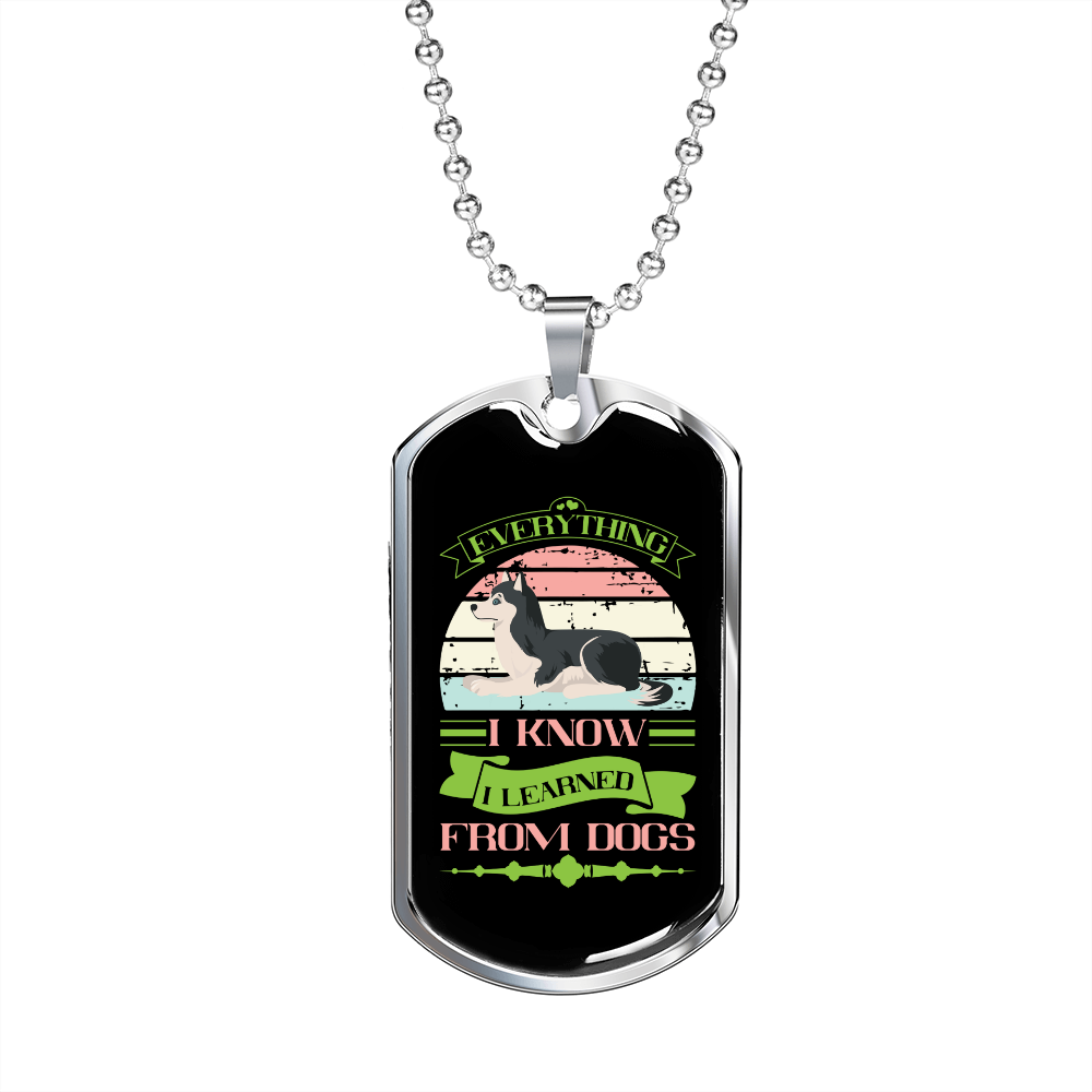 Learned From Dogs Green Necklace Stainless Steel or 18k Gold Dog Tag 24" Chain-Express Your Love Gifts