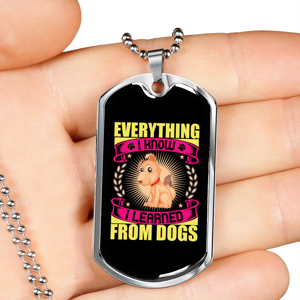 Learned From Dogs Yellow Pink Necklace Stainless Steel or 18k Gold Dog Tag 24" Chain-Express Your Love Gifts