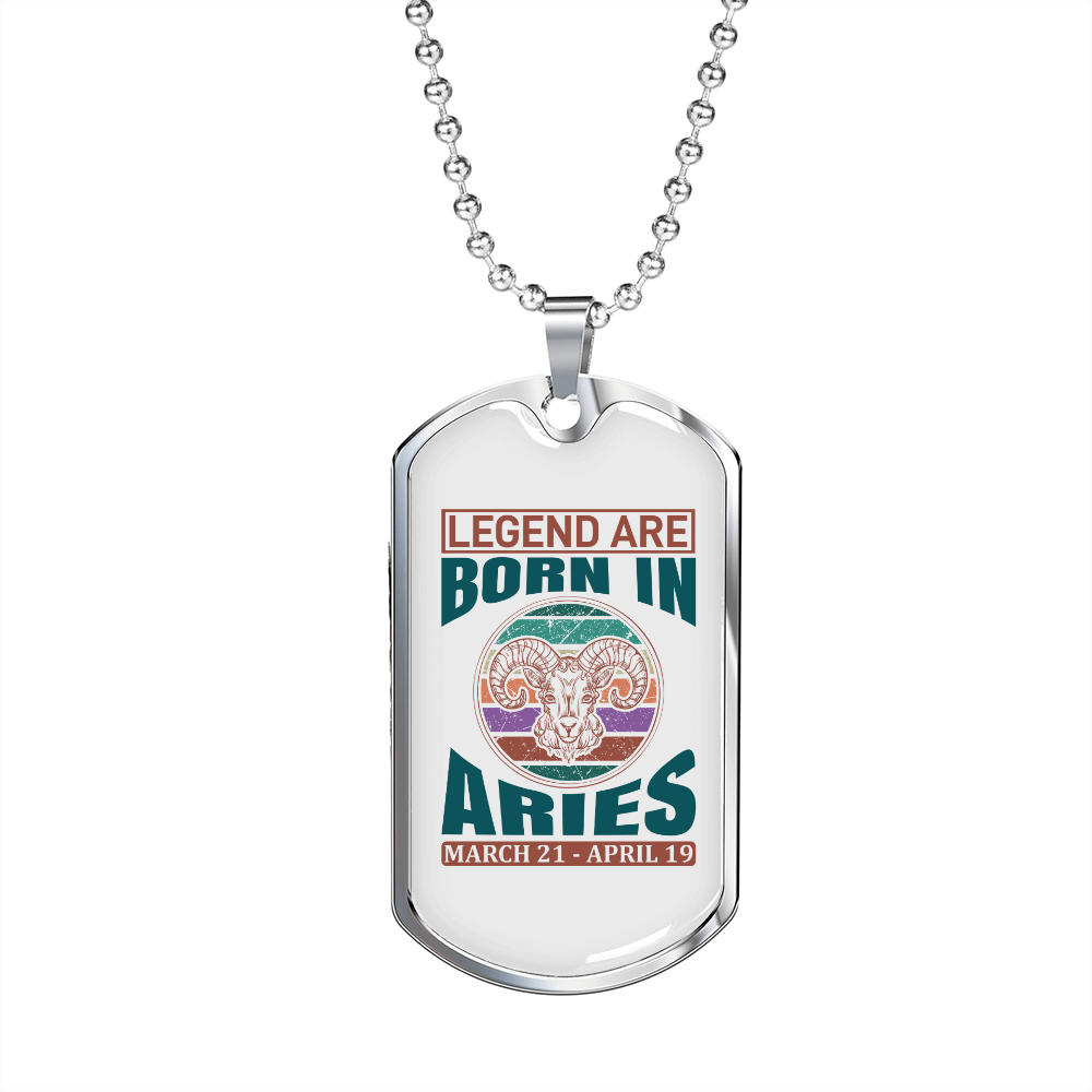 Legend Are Born in Aries Zodiac Necklace Stainless Steel or 18k Gold Dog Tag 24" Chain-Express Your Love Gifts