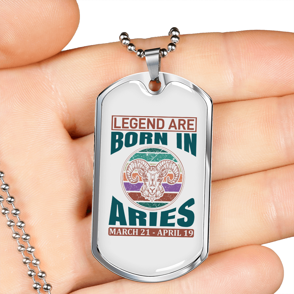 Legend Are Born in Aries Zodiac Necklace Stainless Steel or 18k Gold Dog Tag 24" Chain-Express Your Love Gifts