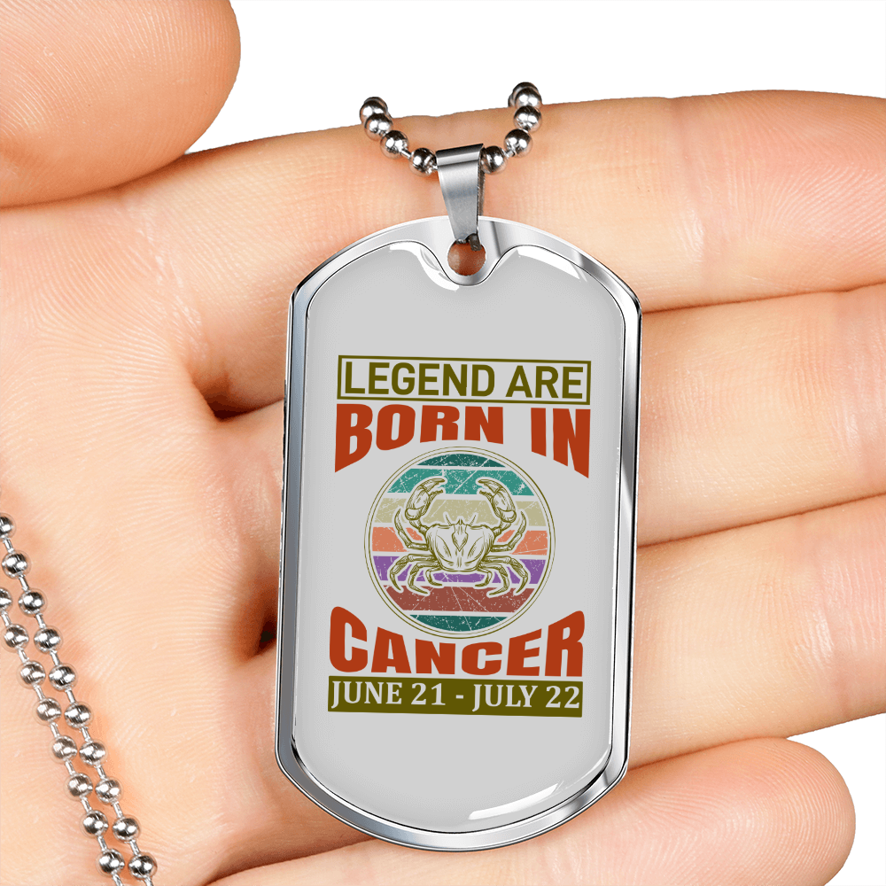 Legend Are Born in Cancer Zodiac Necklace Stainless Steel or 18k Gold Dog Tag 24" Chain-Express Your Love Gifts