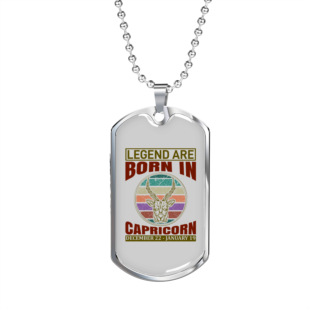 Legend Are Born in Capricorn Zodiac Necklace Stainless Steel or 18k Gold Dog Tag 24" Chain-Express Your Love Gifts