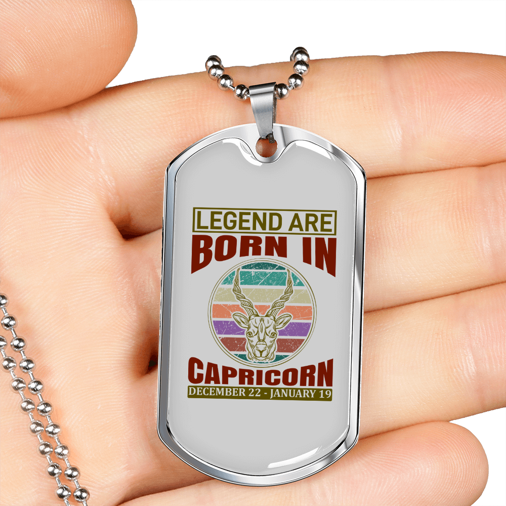Legend Are Born in Capricorn Zodiac Necklace Stainless Steel or 18k Gold Dog Tag 24" Chain-Express Your Love Gifts