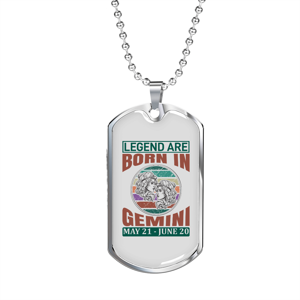 Legend Are Born in Gemini Zodiac Necklace Stainless Steel or 18k Gold Dog Tag 24" Chain-Express Your Love Gifts