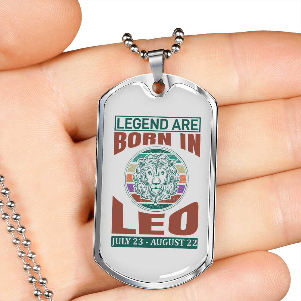 Legend Are Born in Leo Zodiac Necklace Stainless Steel or 18k Gold Dog Tag 24" Chain-Express Your Love Gifts