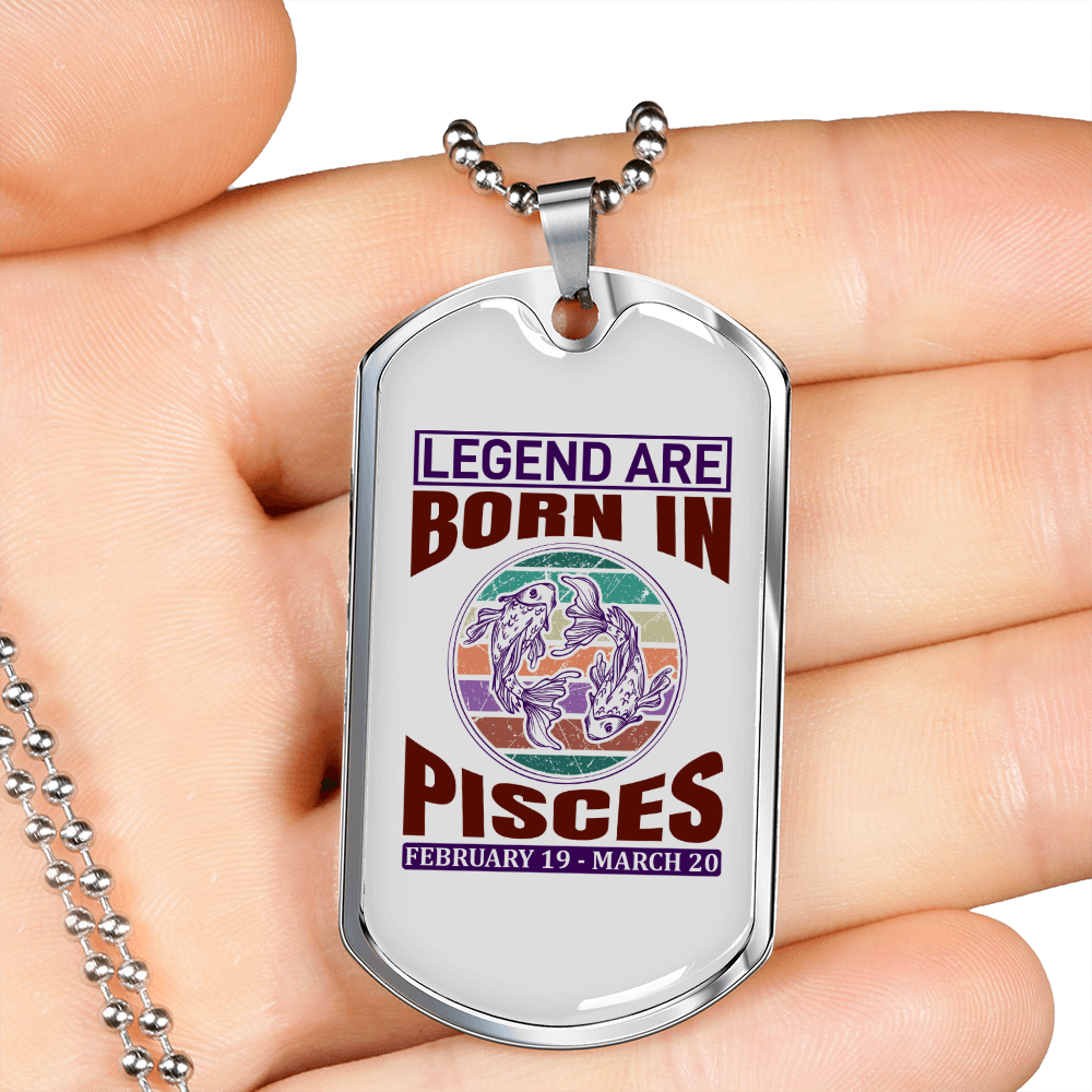 Legend Are Born in Pisces Zodiac Necklace Stainless Steel or 18k Gold Dog Tag 24" Chain-Express Your Love Gifts