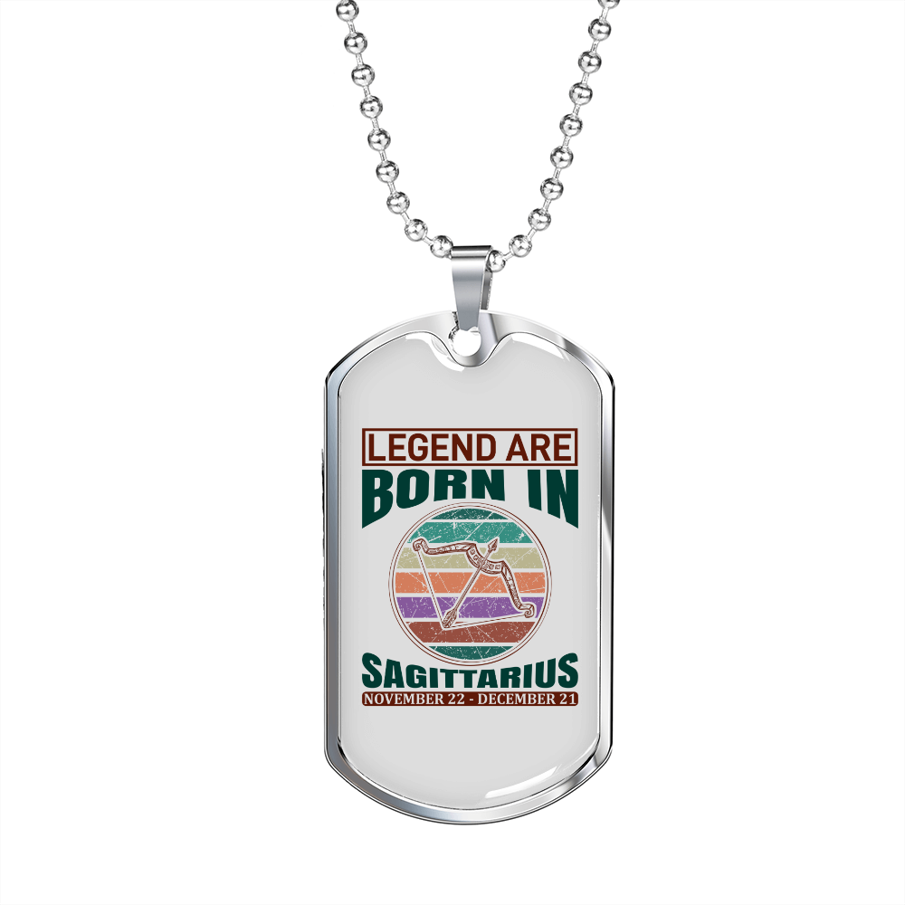 Legend Are Born in Sagittarius Zodiac Necklace Stainless Steel or 18k Gold Dog Tag 24" Chain-Express Your Love Gifts