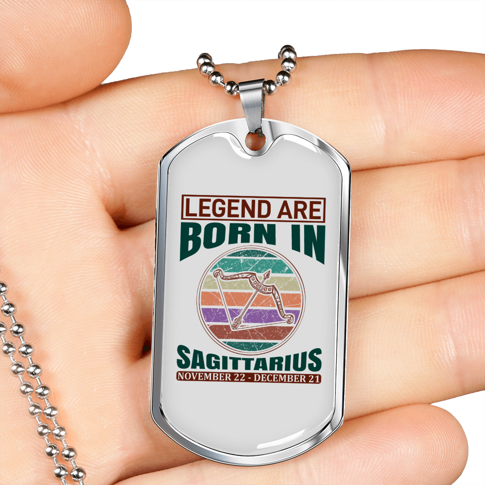 Legend Are Born in Sagittarius Zodiac Necklace Stainless Steel or 18k Gold Dog Tag 24" Chain-Express Your Love Gifts