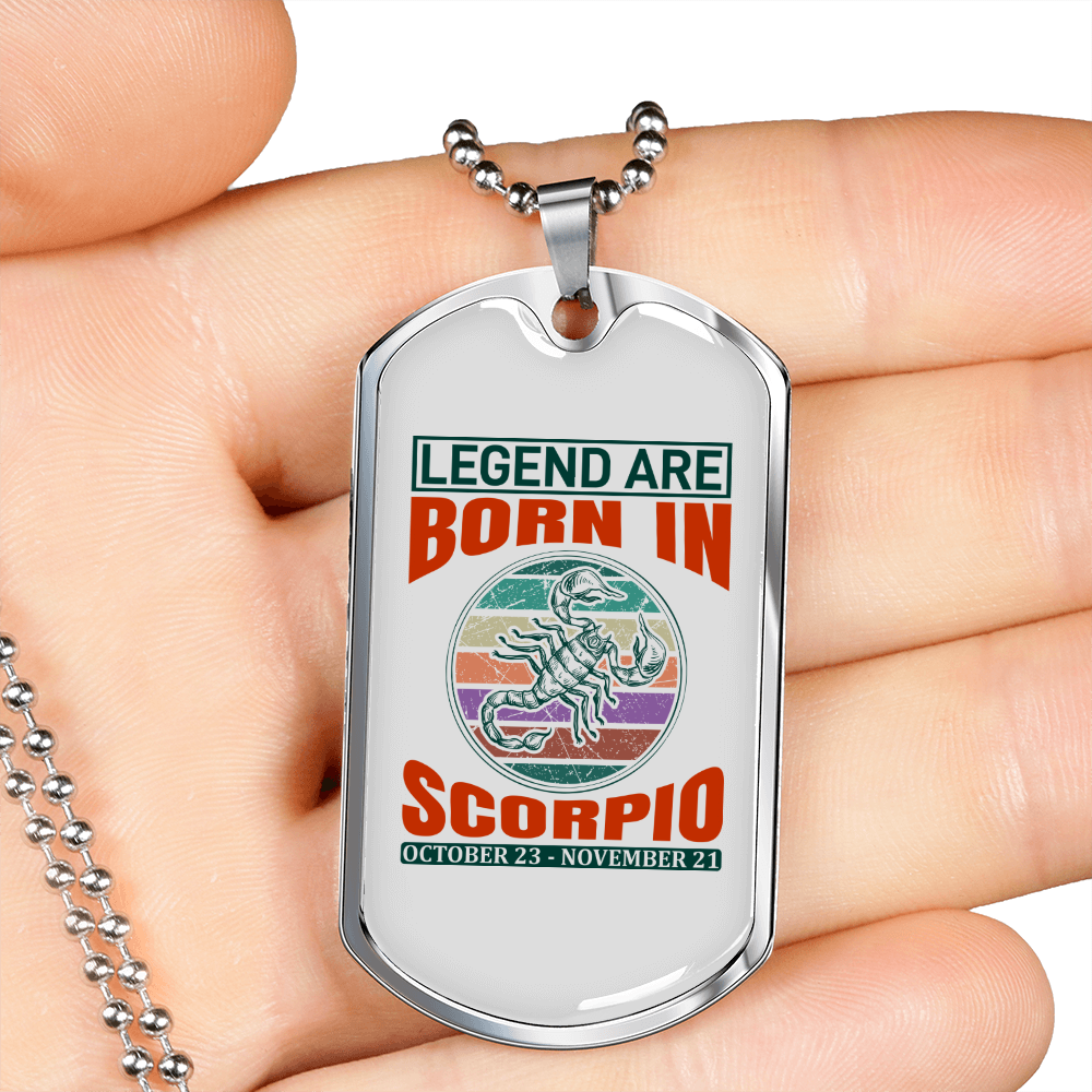 Legend Are Born in Scorpio Zodiac Necklace Stainless Steel or 18k Gold Dog Tag 24" Chain-Express Your Love Gifts