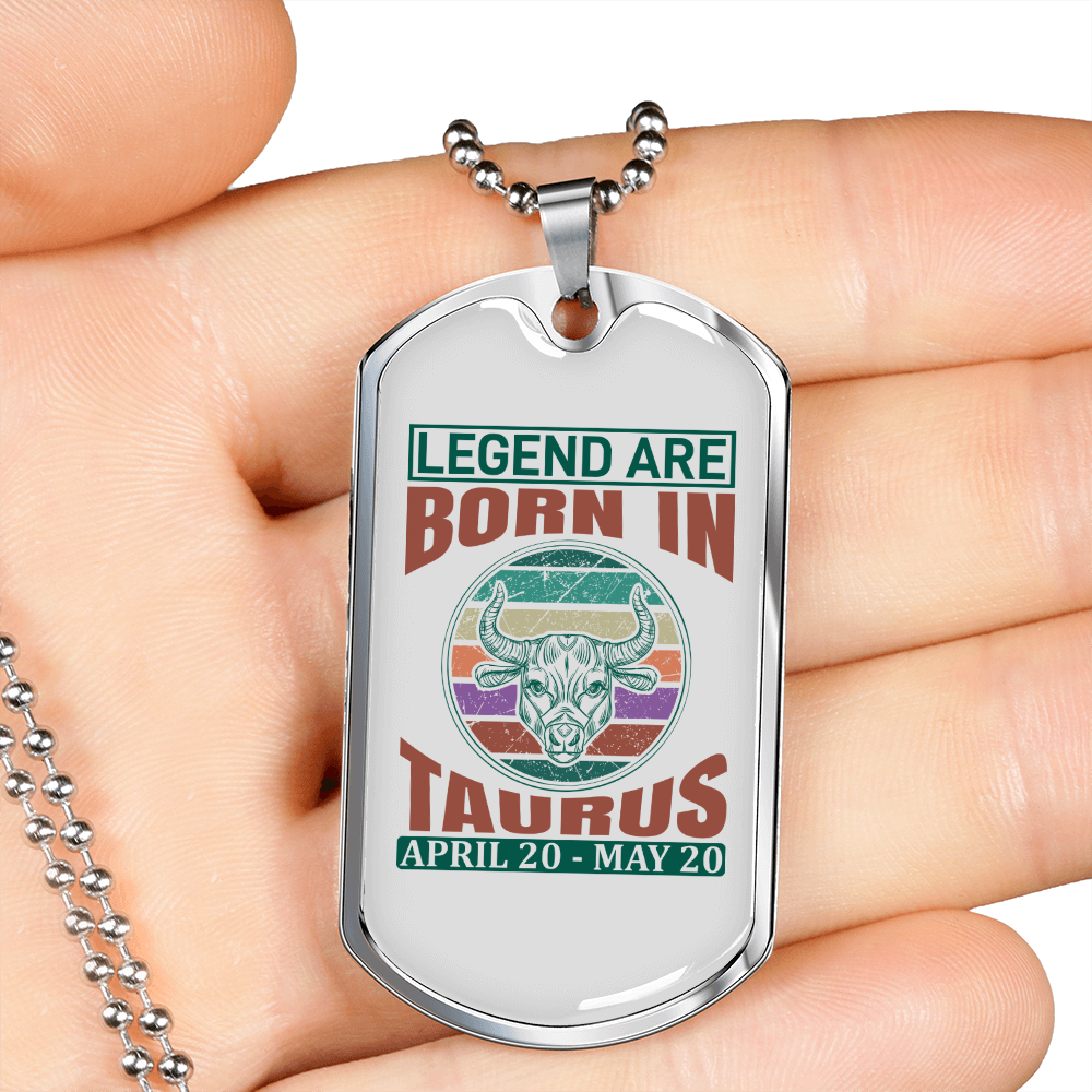 Legend Are Born in Taurus Zodiac Necklace Stainless Steel or 18k Gold Dog Tag 24" Chain-Express Your Love Gifts