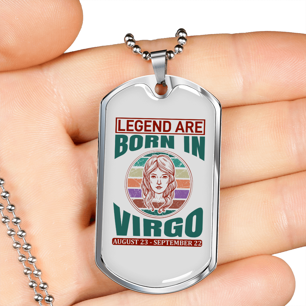 Legend Are Born in Virgo Zodiac Necklace Stainless Steel or 18k Gold Dog Tag 24" Chain-Express Your Love Gifts