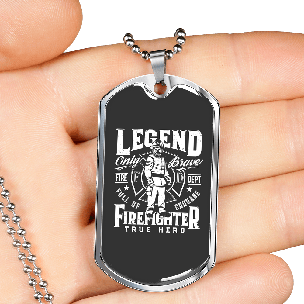 Legend Firefighter True Hero Necklace Stainless Steel or 18k Gold Dog Tag 24" Chain-Express Your Love Gifts
