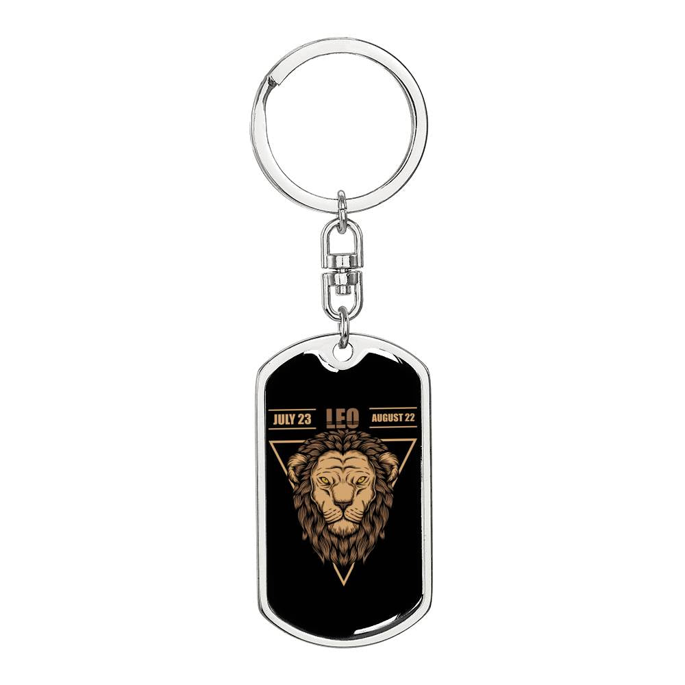 Leo Dog Tag Pendant Keychain Stainless Steel or 18k Gold-Express Your Love Gifts