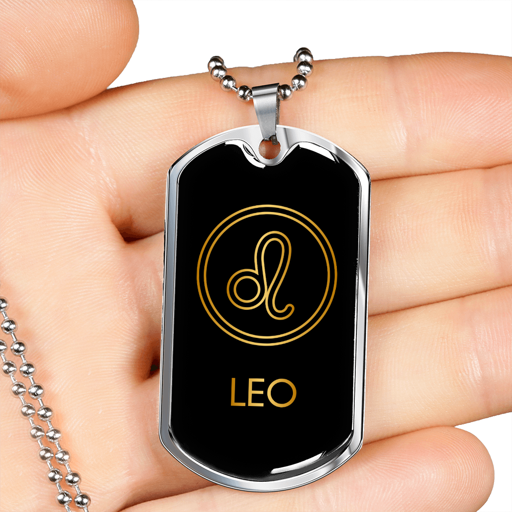 Leo Zodiac Necklace Stainless Steel or 18k Gold Dog Tag 24" Chain-Express Your Love Gifts