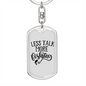 Less Talk More Fishing Keychain Stainless Steel or 18k Gold Dog Tag Keyring-Express Your Love Gifts