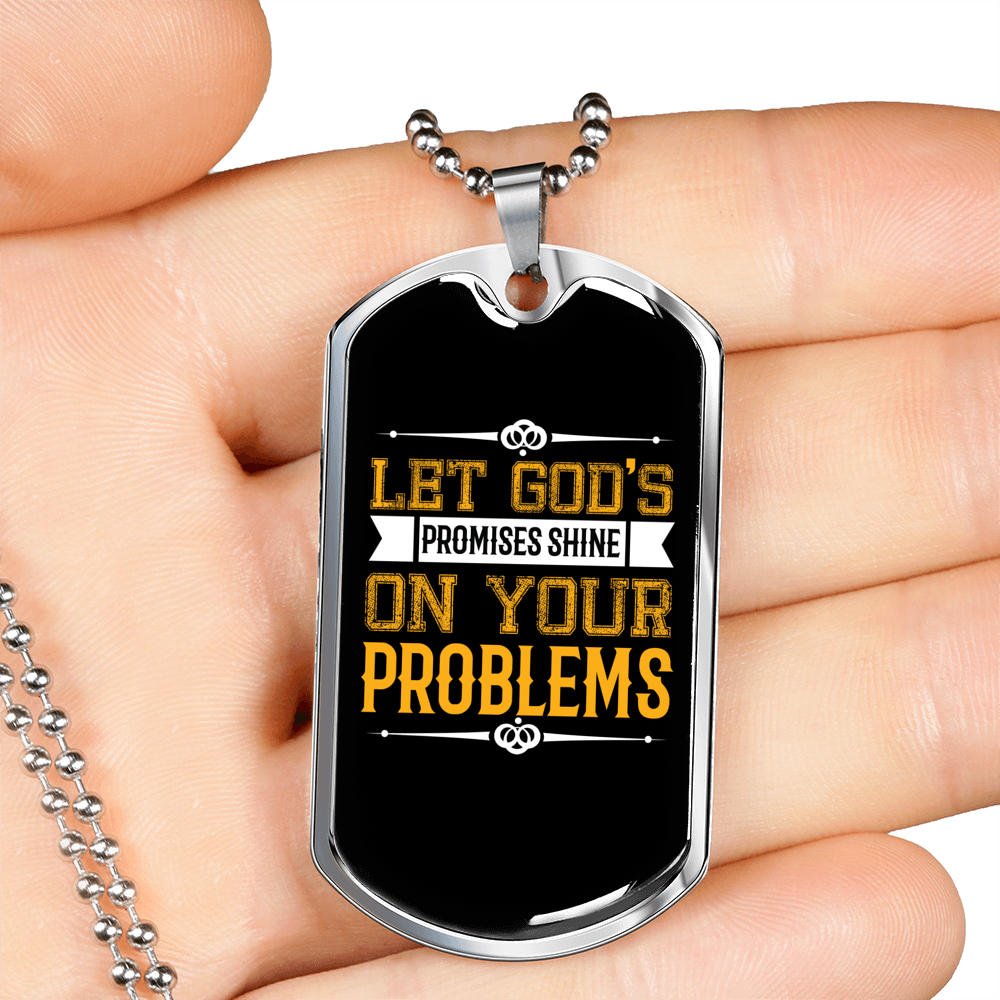 Let God's Promises Shine Christian Necklace Stainless Steel or 18k Gold Dog Tag 24" Chain-Express Your Love Gifts
