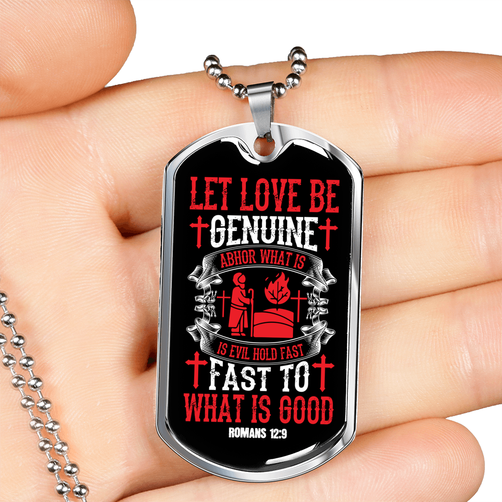 Let Love Be Genuine Christian Necklace Stainless Steel or 18k Gold Dog Tag 24" Chain-Express Your Love Gifts