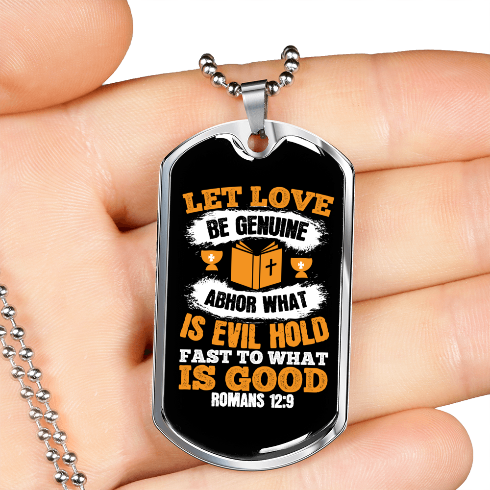 Let Love Christian Necklace Stainless Steel or 18k Gold Dog Tag 24" Chain-Express Your Love Gifts