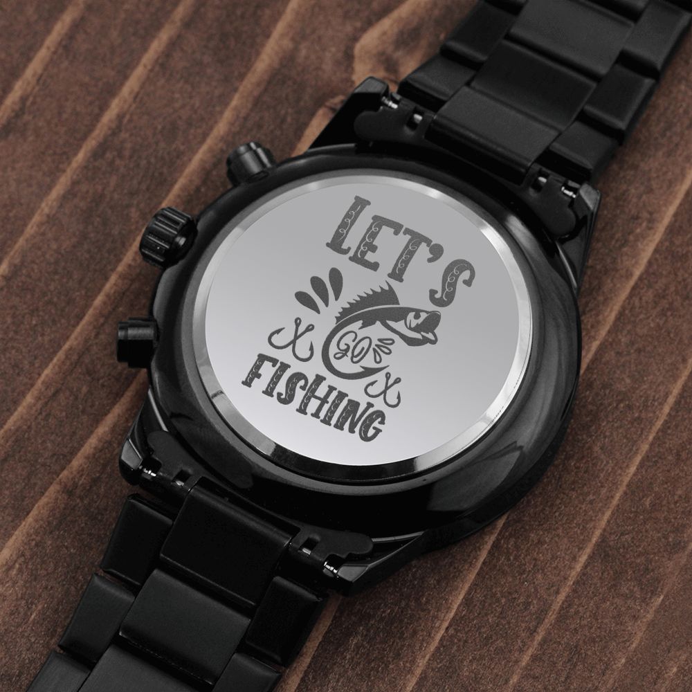 Let's Go Fishing Engraved Multifunction Fishing Men's Watch Stainless Steel Chronograph W Copper Dial-Express Your Love Gifts