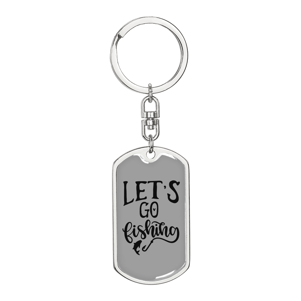 Let'S Go Fishing Keychain Stainless Steel or 18k Gold Dog Tag Keyring-Express Your Love Gifts