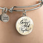 Let'S Grow Old Together Circle Pendant Bangle Stainless Steel or 18k Gold 18-22"-Express Your Love Gifts