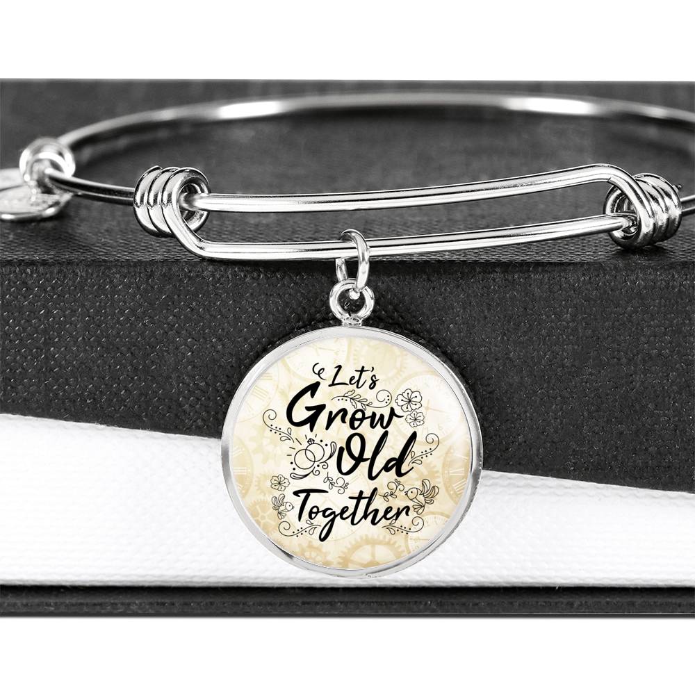 Let'S Grow Old Together Circle Pendant Bangle Stainless Steel or 18k Gold 18-22"-Express Your Love Gifts