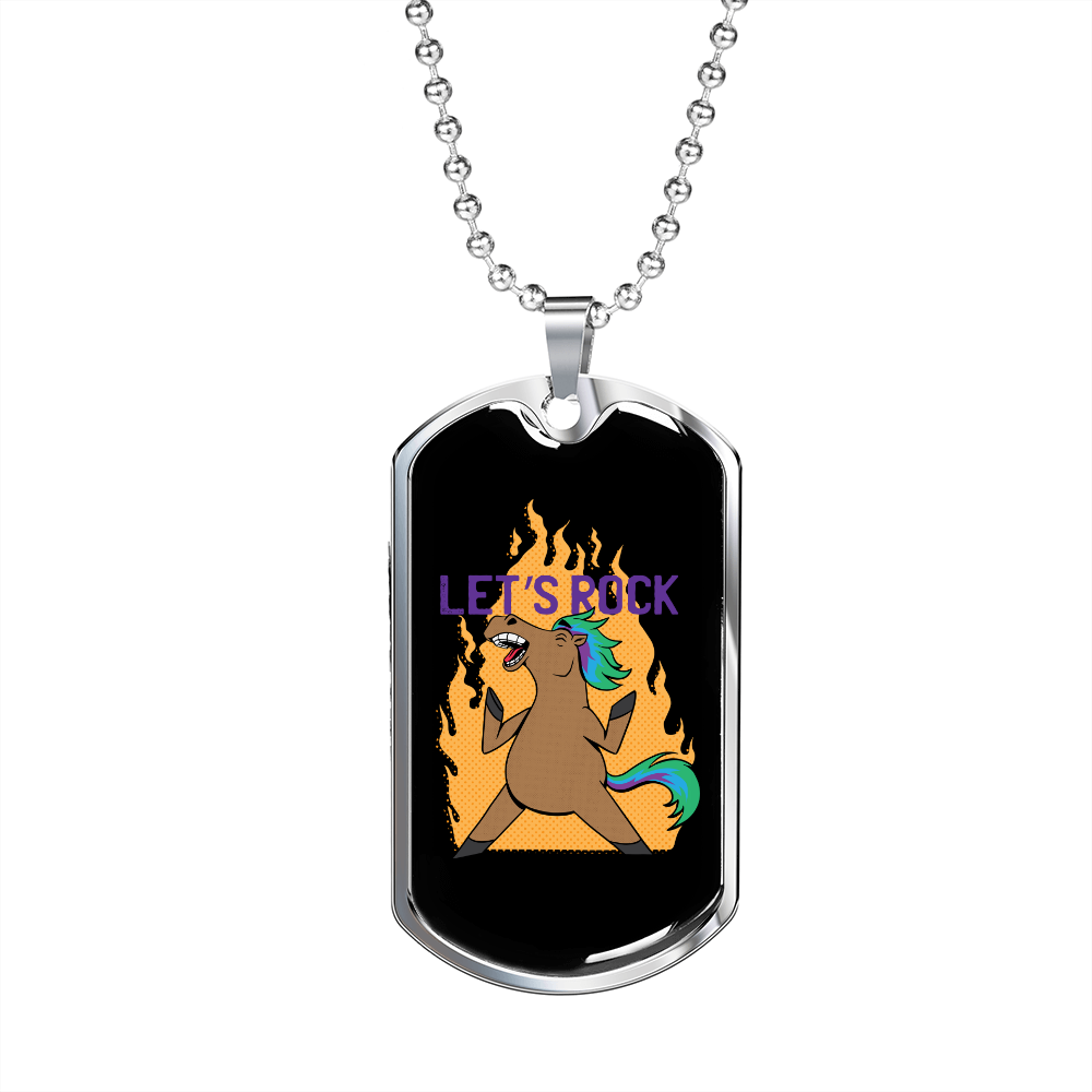 Let's Rock Horse Necklace Stainless Steel or 18k Gold Dog Tag 24" Chain-Express Your Love Gifts