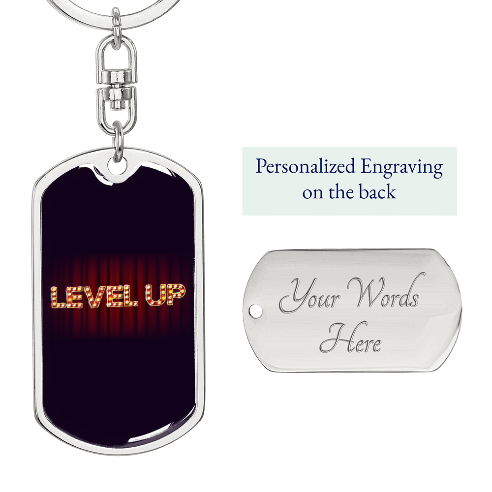 Level Up Gambler Keychain Stainless Steel or 18k Gold Dog Tag Keyring-Express Your Love Gifts