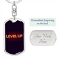 Level Up Gambler Keychain Stainless Steel or 18k Gold Dog Tag Keyring-Express Your Love Gifts