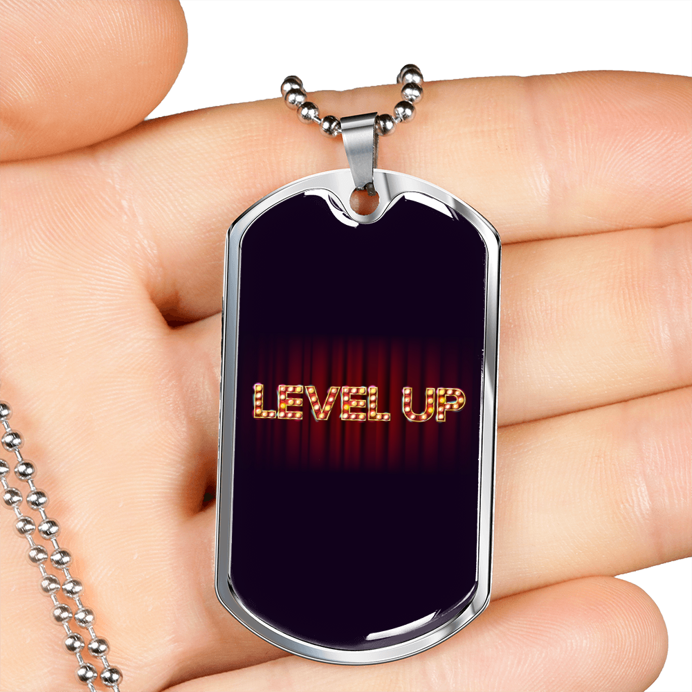 Level Up Gambler Necklace Stainless Steel or 18k Gold Dog Tag 24" Chain-Express Your Love Gifts