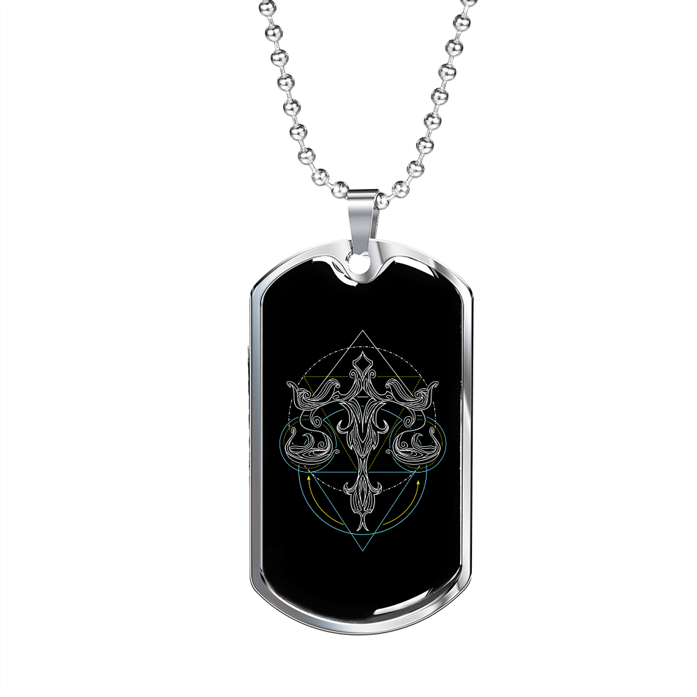 Libra Black Zodiac Necklace Stainless Steel or 18k Gold Dog Tag 24" Chain-Express Your Love Gifts