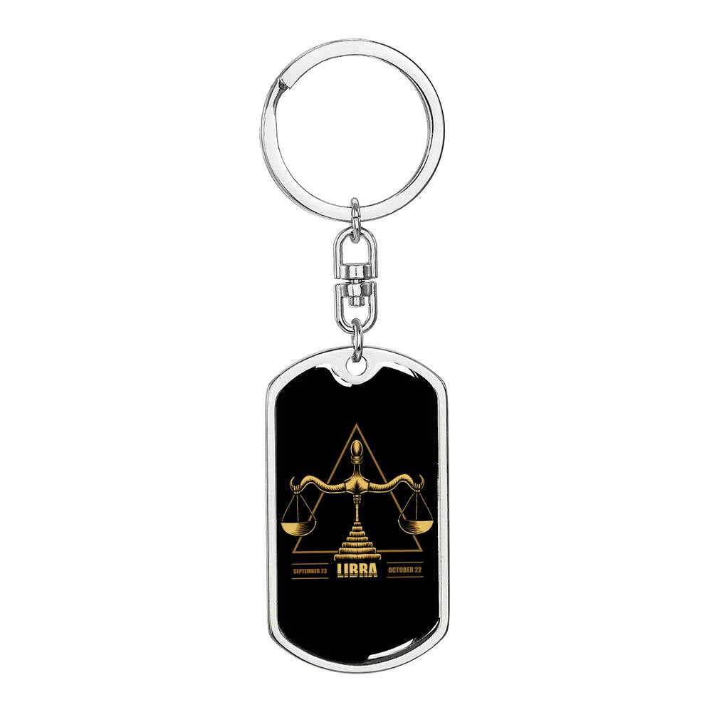 Libra Dog Tag Pendant Keychain Stainless Steel or 18k Gold-Express Your Love Gifts