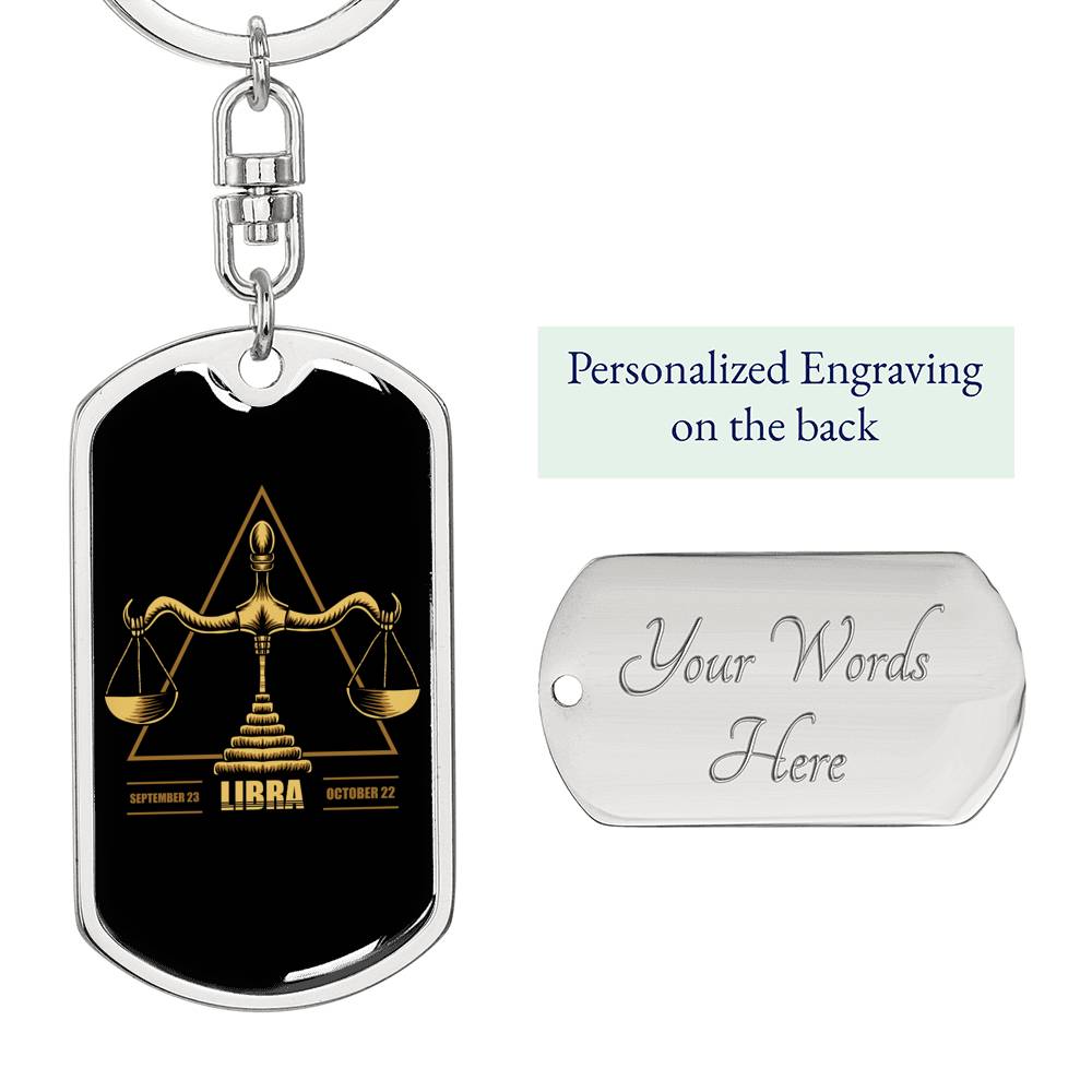 Libra Dog Tag Pendant Keychain Stainless Steel or 18k Gold-Express Your Love Gifts