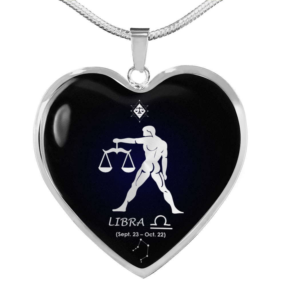 Libra Horoscope Zodiac Necklace Stainless Steel or 18k Gold Heart 18-22-Express Your Love Gifts