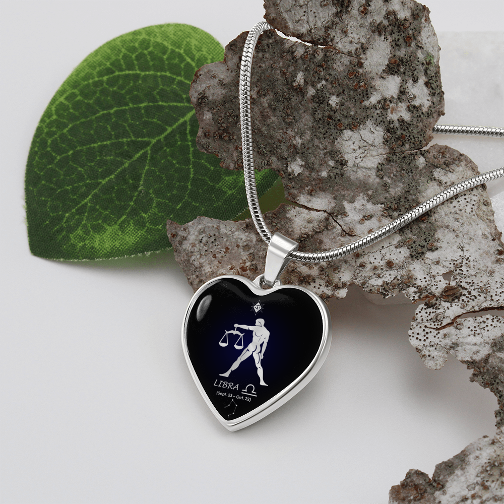 Libra Horoscope Zodiac Necklace Stainless Steel or 18k Gold Heart 18-22-Express Your Love Gifts