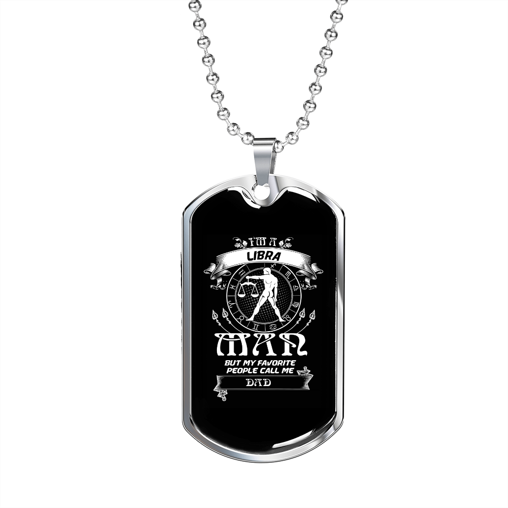 Libra Man Zodiac Necklace Stainless Steel or 18k Gold Dog Tag 24" Chain-Express Your Love Gifts