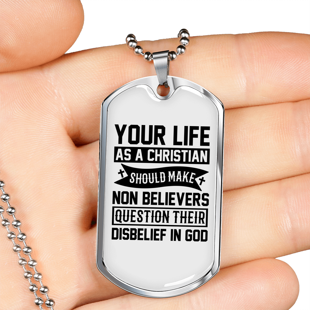 Life As A Christian Christian Necklace Stainless Steel or 18k Gold Dog Tag 24" Chain-Express Your Love Gifts