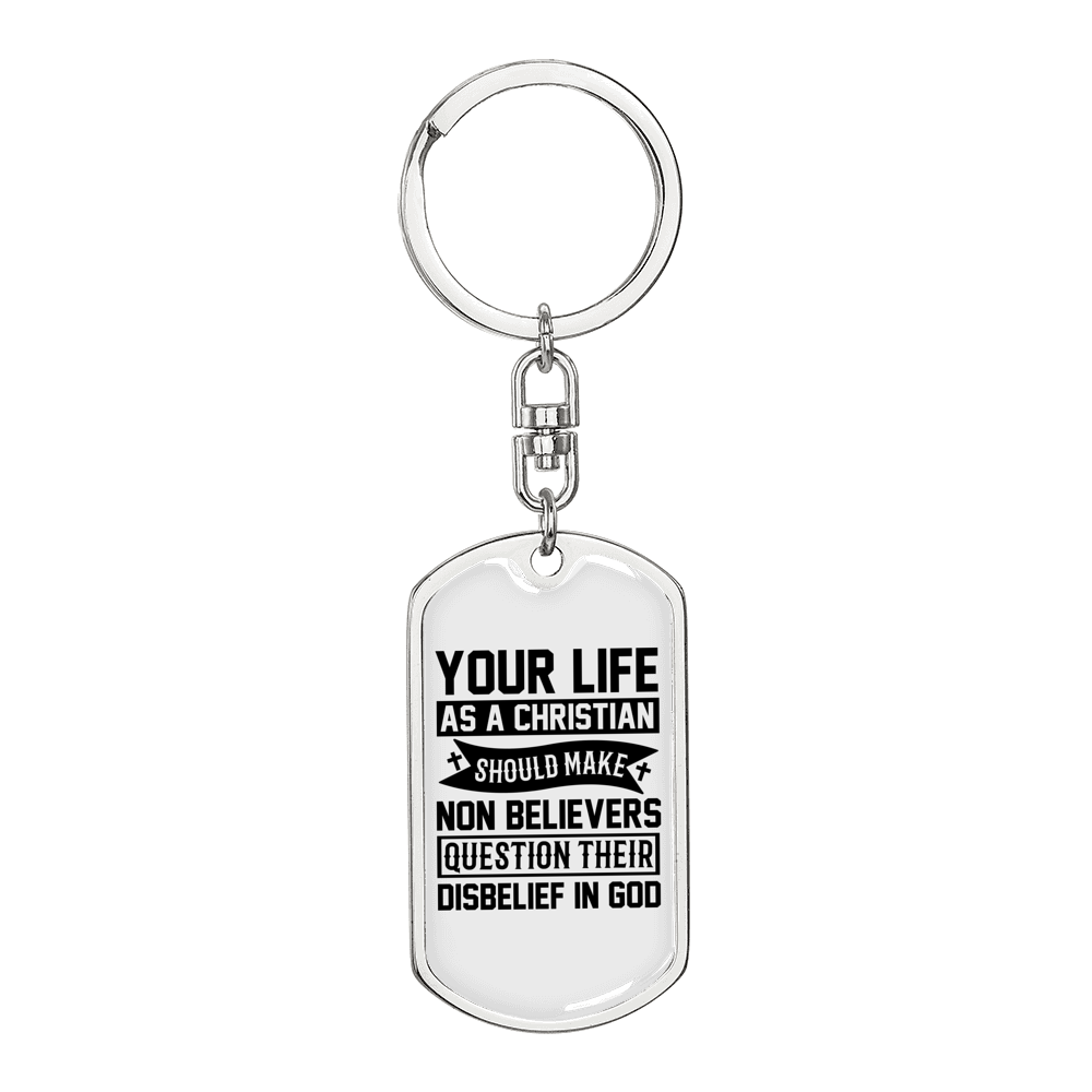 Life As A Christian Keychain Stainless Steel or 18k Gold Dog Tag Keyring-Express Your Love Gifts