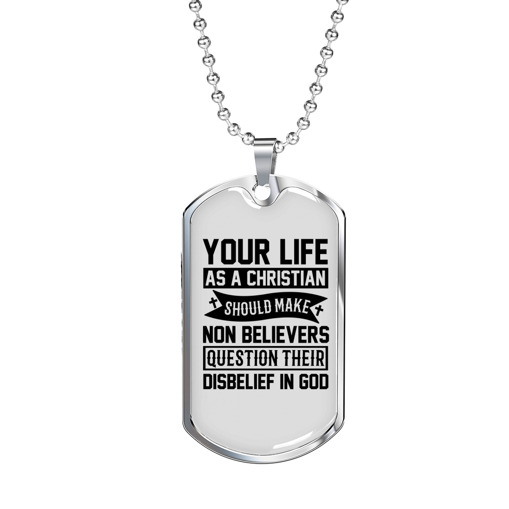 Life As Christian Necklace Stainless Steel or 18k Gold Dog Tag 24" Chain-Express Your Love Gifts